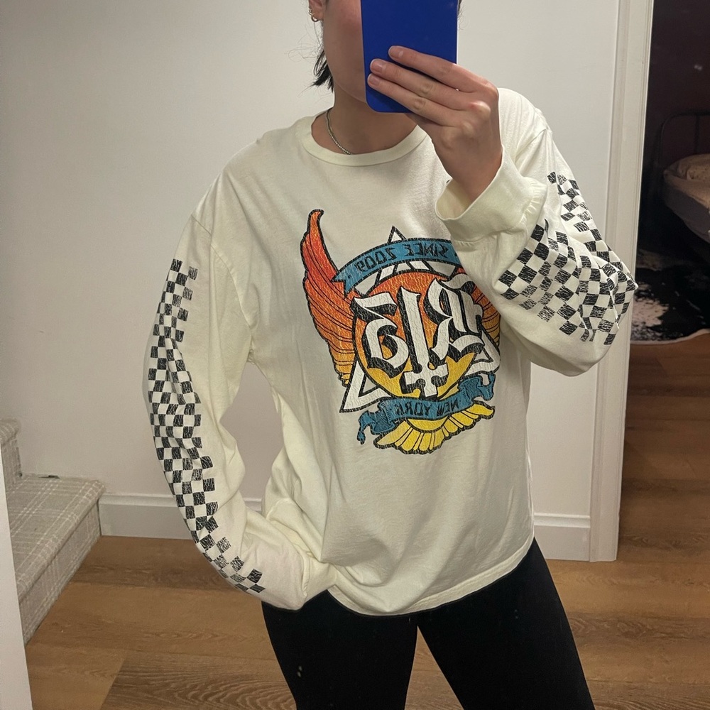 R13 White Graphic Tee with Checkered Detail